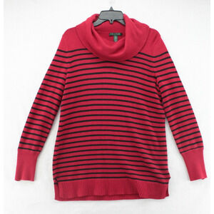 Lauren Ralph Lauren Cowl Neck Sweater Womens Medium Red Striped Wool Blend Cozy